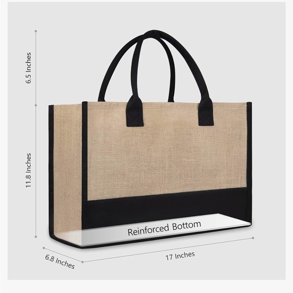 Monogrammed Jute Tote Bag – Black & Natural - Picture 2 of 6